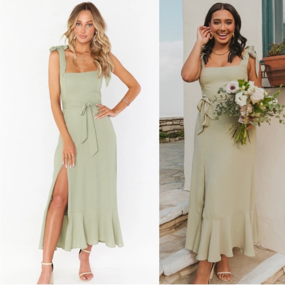 Show Me Your MuMu Claire Midi Dress - Moss Green Crisp